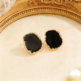2Pcs/Set New Vintage Enamel Earrings Rings For Women Punk Metal Side Classic Black Oil Drip Irregular Stones Luxury Jewelry Set