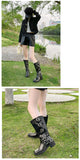 Women's High Platform Boots Metal Buckle Thick Heel Motorcycle Boots Vintage Soft Leather Punk Boot Brown Leather Knight Boot