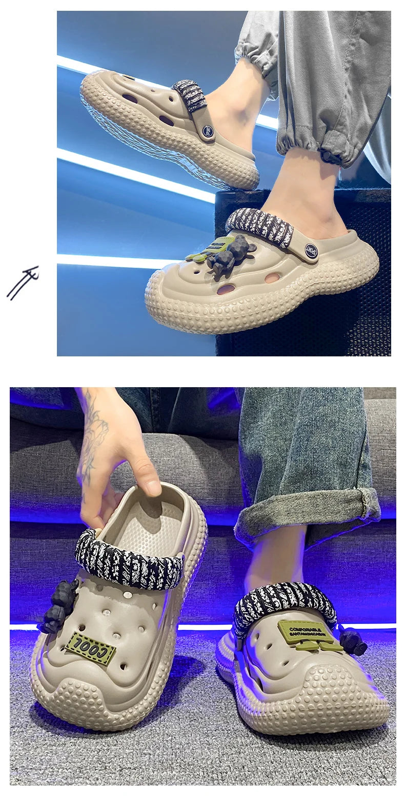 Mens Sandals Summer 2025 New Sports Wearable Durable Beach Clog Shoes Breathable Slip-On Casual Footwear Synthetic Leather