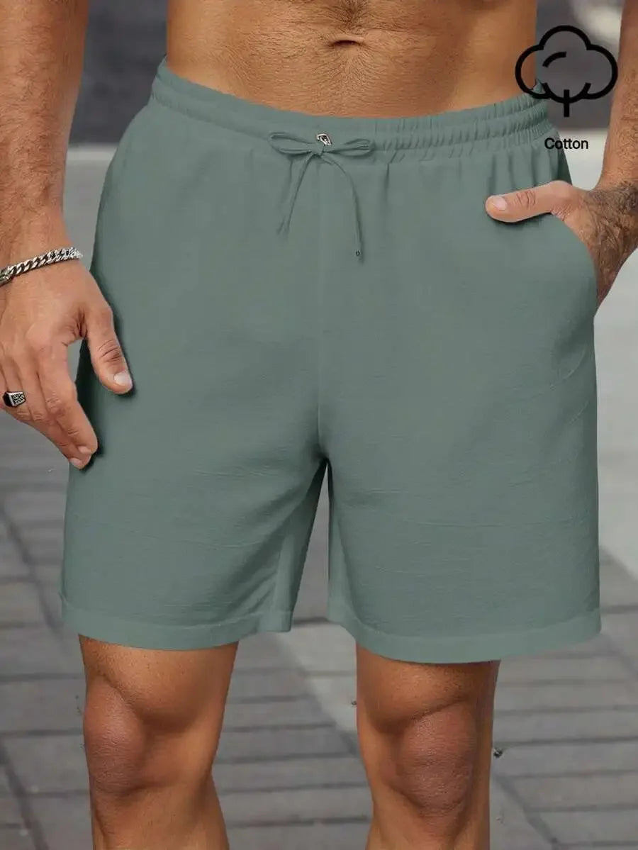Manfinity Homme Men's Plain Drawstring Waist Casual Versatile Shorts, Summer For Going Out Cotton Material, Comfortable To