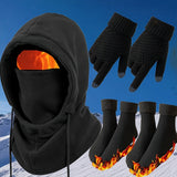 3-4Pcs Winter Hat Gloves Socks Set Windproof Anti-Slip Stretchy Unisex for Outdoor Sports and Daily Use