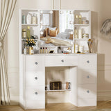 Teousev 7 Drawers Vanity Dressing Table with 10 Dimmable LED Lights, Large HD Mirror Modern Makeup Desk with Ample Storage
