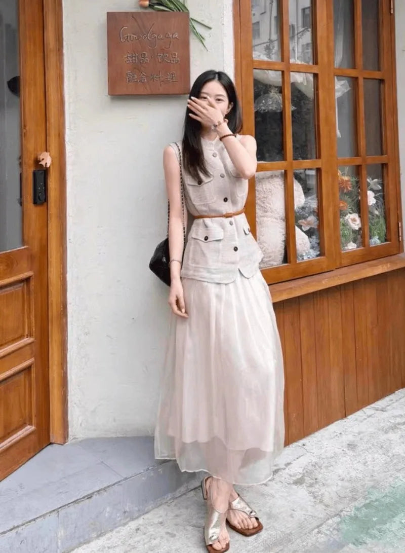 Summer Female Hollow Out O Neck Vest New Women Single Breasted Leisure Vests Fashion Thin Sleeveless Jacket Solid Color Tank Top