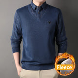Mens Thick Sweater Pullover Fleece Lined Fake Two Piece Knitwear Fashion Casual Business Pullovers