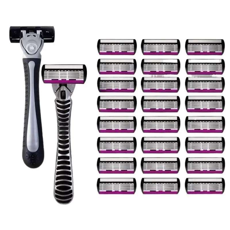 Safety Razor With 3/6/12/18/24/36Pcs 6 Layer Stainless Steel Shaving Cartridges For Men Women Hair Removal Shaving▪
