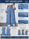 Y2K Bow Embroidery Wide Leg Jeans for Women, High Rise Vintage Light Wash Baggy Denim Trousers Trendy Casual Streetwear Daily Pants