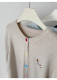 Autumn Winter 2026 Soft Elegant O-neck Loose Casual Sweaters Women Knitted Chic Embroidery Cardigan Basic Colorful Buttons Tops