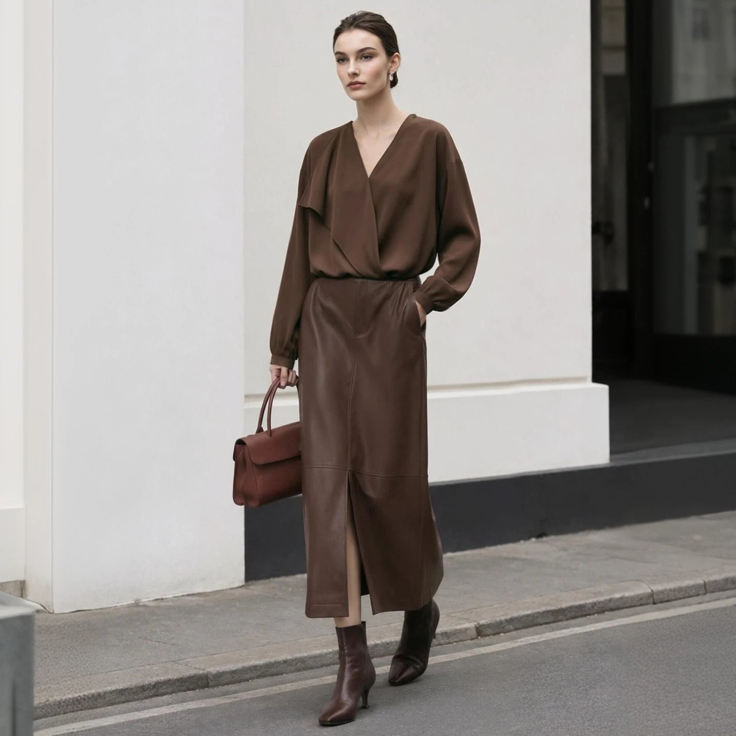 Amii 2026 Autumn Women Blouse Reversible V Neck Wrap Cowl Neck Long Sleeve Chiffon Blouses Woman Loose Casual Shirts 12643013