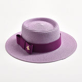 NEW Spring Summer Straw Hats for Women Round Bumpy Surface Flat Top Bowknot Dress Cap Travel Beach Sun Hat Gorra
