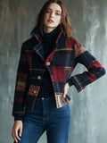 New Women's Retro Plaid Color-Block Lapel Long-Sleeved Blazer, Comfortable And Warm, Suitable For Autumn And Winter.