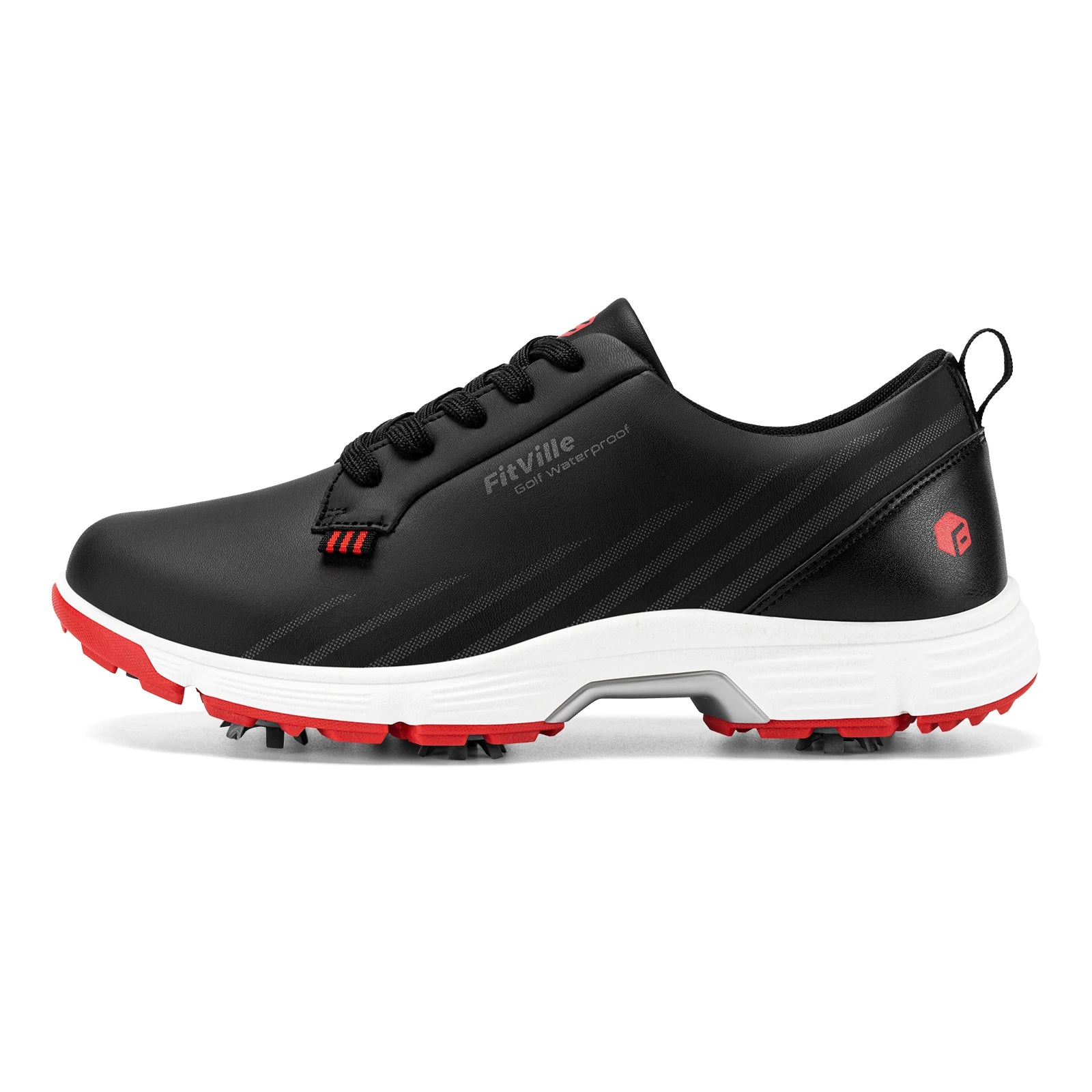 FitVille Men's Wide Toe Box Spiked Golf Shoes, Water‑Resistant Stable Anti‑Slip Outsole, Built‑In Arch Support Lightweight Comfort Golfing Sneakers