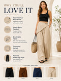 Women Wrap Front Linen Wide Leg Pants, High Waist Elastic Back Waist Culottes with Pockets, Casual Loose Fit Trousers for Summer Beach Daily Streetwear