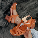2026 Summer Plus Size 36-43 Sandals for Women, Stitched Thick High Heel, Comfortable Peep Toe, Single Strap Women's Sandals 43