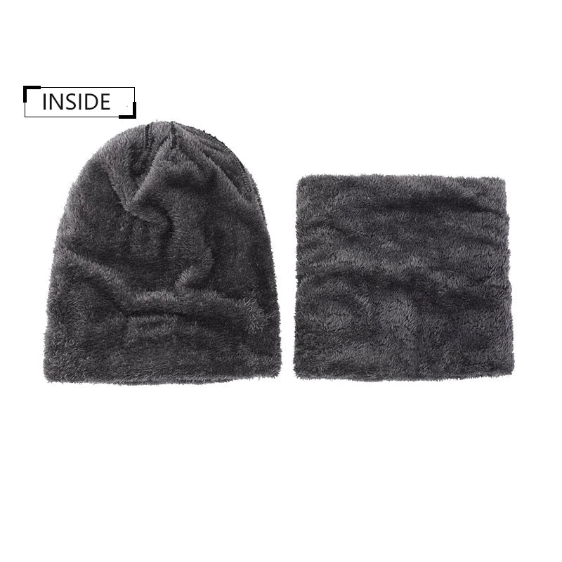 2pcs Sets Winter Warm Velvet Men Hat Scarf Gloves Set for Men and Women Girls Outdoor Riding Hat Beanies Neck Protection Scarf