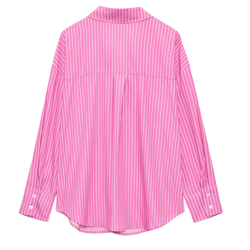 HXAO 2025 Woman Blouses Long Stripe Shirts Women Spring Summer Long Sleeve Blue White Shirt Woman Large Tops Button Up Shirts
