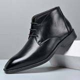 Men's Pointed Toe Ankle Boots Lace‑Up Leather Business Formal Dress Shoes Male High Top Footwear Man Chelsea Boots Comfy Botas