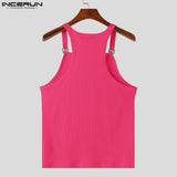 2024 Men's Tank Tops Solid Color Knitted Sleeveless Button Streetwear Casual Vests Summer Fitness Fashion Men Clothing INCERUN