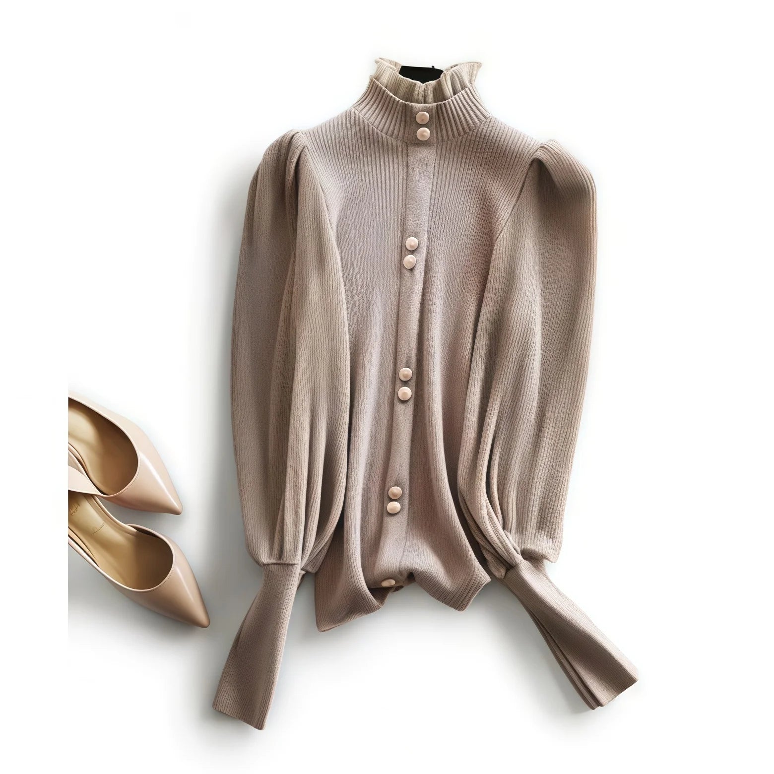 Elegance Half Turtleneck Long Sleeve Knitted Korean Sweaters Single Breasted Vintage Japanese Sweet Sweater Patchwork Blouses