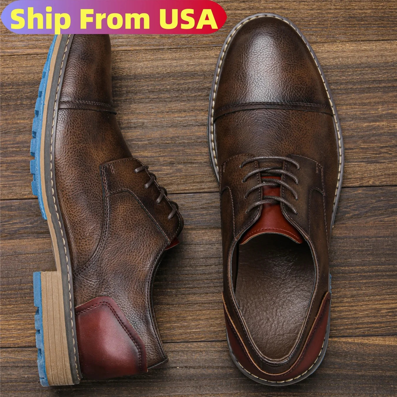 Men's Casual Leather Shoes Cap Toe Derby Lace-up Business Formal Dress Shoes Retro British Style Office Wedding Footwear