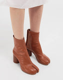 New Genuine Leather Tabi Ankle Boots Women Chunky Round Heels Shoes Woman High Heels Split Toe Tabi Boots Women Botas De Mujer