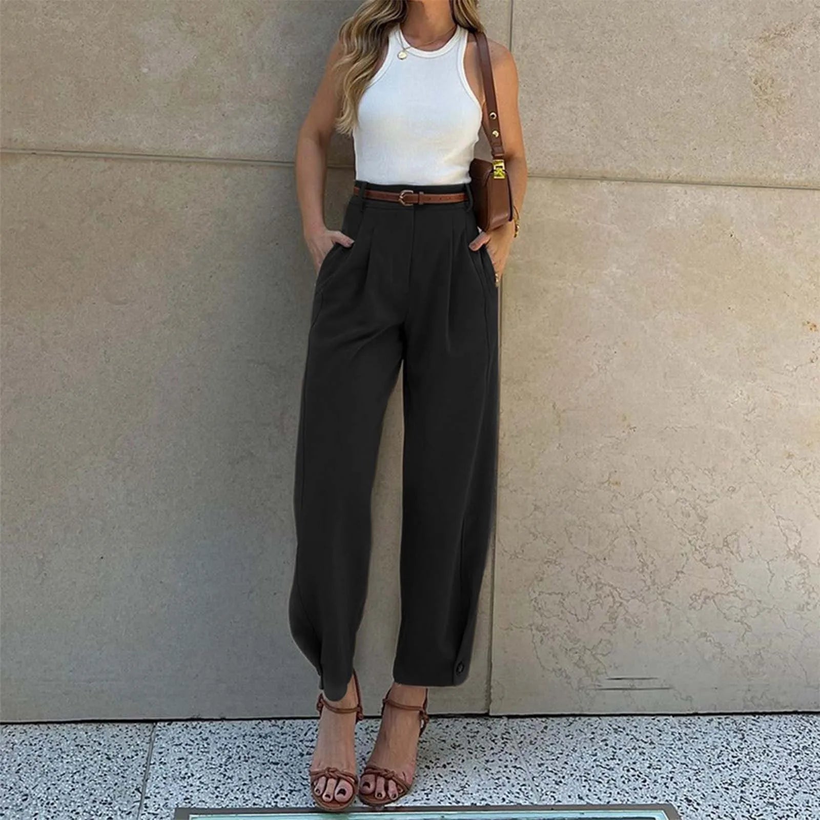 Elegant Women Pants Casual High Waisted Straight Pants Korean Fashion Solid Color Trousers Office Lady Baggy Pants Pantalones
