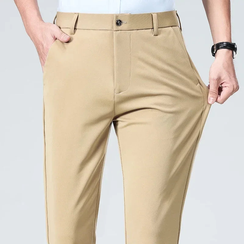 Spring Summer Thin Trousers Men Formal Dress Suit Pants Work Pants Quality Business Casual Pants Black Wine Red Long Pants