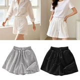 Womens Casual Shorts Korean Style Basic Summer Loose High Waist Drawstring Lounge Shorts Wide Leg Sports Shorts Home Sleepwear