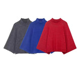 KONDALA Casual Chic Blue Knit Sweaters Women O Neck Half Sleeve Loose Short Pullovers Fashion 2026 Spring Elegant Y2K Girl Tops