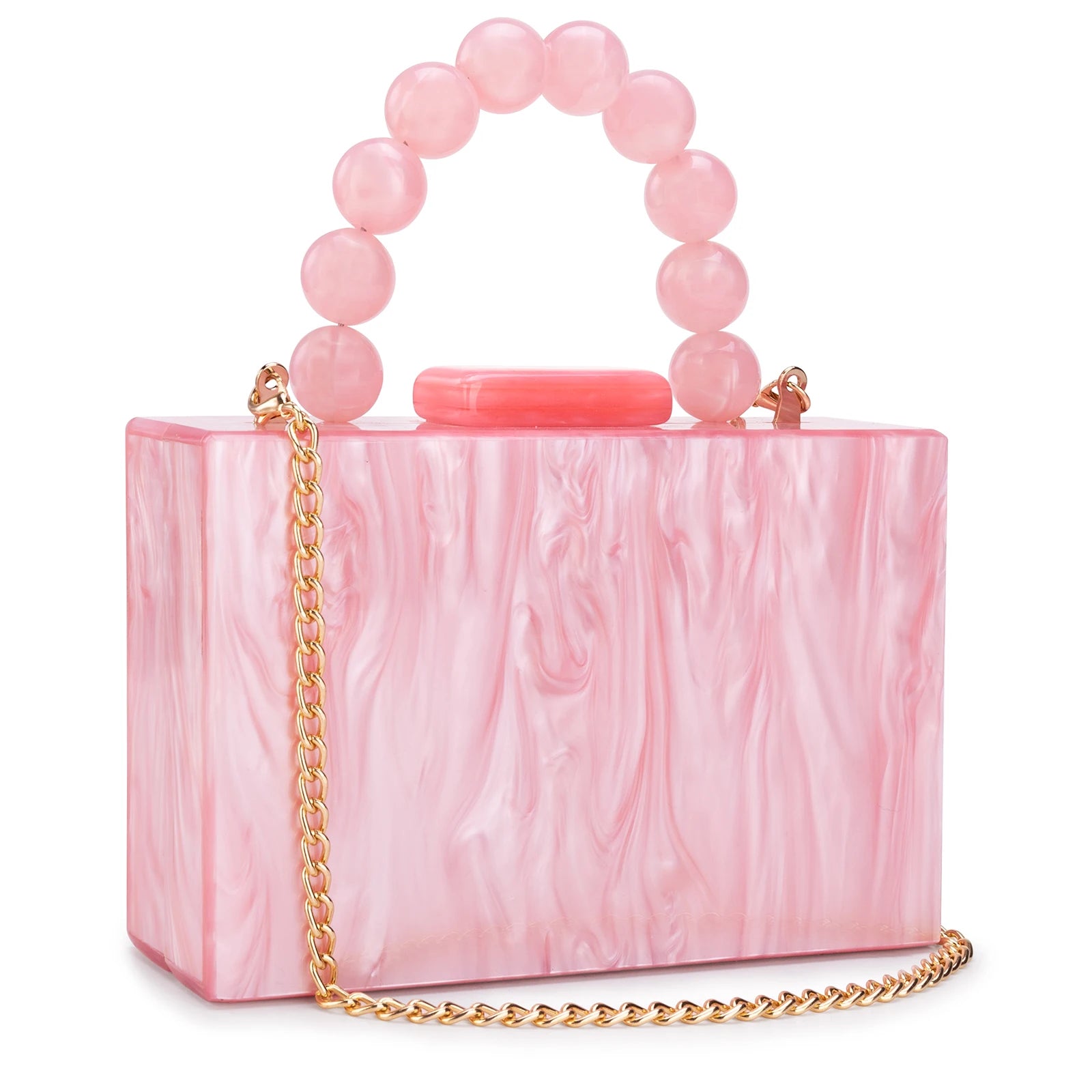 Women’s Luxury Acrylic Evening Bag Pearl Handle Crossbody Purse with Removable Chain Elegant Clutch for Cocktail & Formal Events Clear Acrylic Handbag with Pearl Handle & Chain