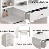 Vanity Desk Makeup Vanity Desk with Mirror and Lights, Makeup Vanity Set with Drawers, Stool and Open Shelves, 3 Color Lighting Modes Brightness Adjustable Dressing Table for Bedroom