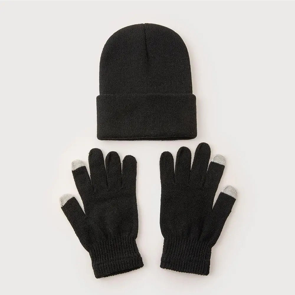 3pcs Sets Winter Warm Hat Gloves Set For Men And Women Outdoor Riding Hat Beanies Windproof Wool Knitting Pullover Cap+Gloves