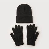 3pcs Sets Winter Warm Hat Gloves Set For Men And Women Outdoor Riding Hat Beanies Windproof Wool Knitting Pullover Cap+Gloves