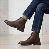 CAPTAIN ANKLE BOOTS Men's Vintage Combat Boots Lace-Up Cap Toe Ankle BOOTS