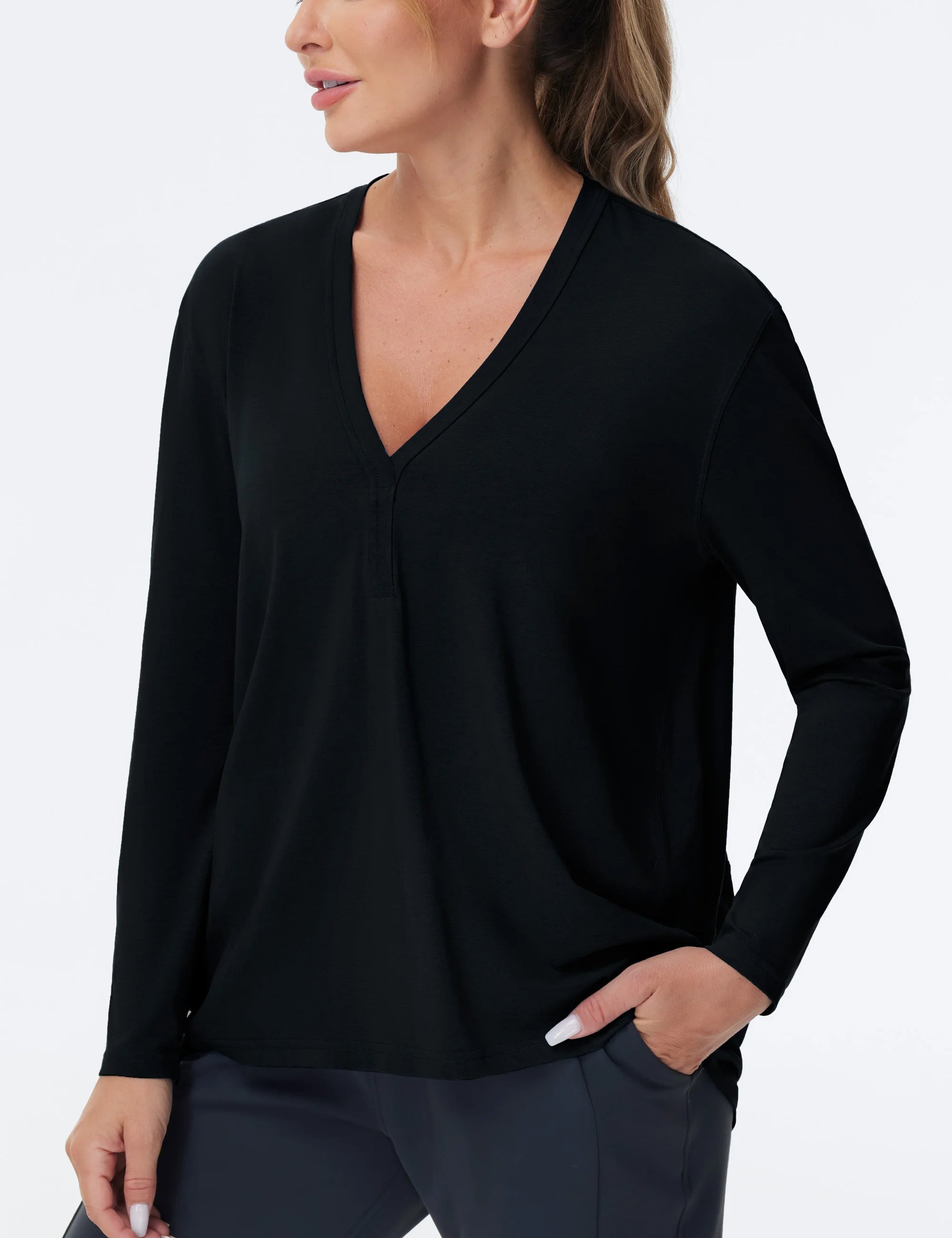 THE GYM PEOPLE Women's Long Sleeve Workout Shirts Loose Fit V-Neck Running T-Shirts Tops
