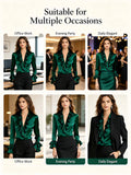 Elegant Satin Blouse for Women Lapel Ruffle Trim V‑Neck Long Flare Sleeve Office Work Shirt