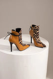 Large Size 34-48 Suede Leather Patchwork Women's Leather Boots Sexy Leopard Print Lace Fashionable Personalized Women's Boots