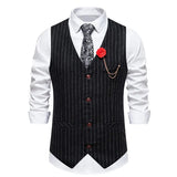 KIDWHXR Men Suit Vest Vintage Striped Single-breasted Man Waistcoats Business Casual Slim Sleeveless Male Party Dress Vests