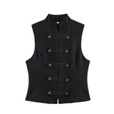 SLTNX Women's Top 2026 Spring New Black Sleeveless Rope Knot Decorative Slim Fit Top Vest Unique Fashion Cool Trendy