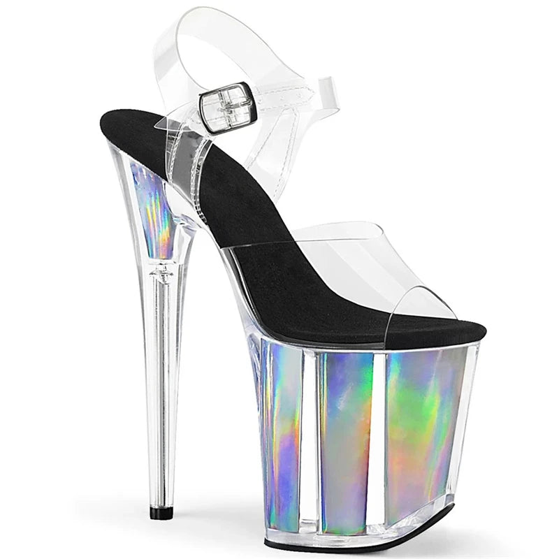 Rncksi 2025 Fashion Sexy Pole dancing Summer 20cm PVC Women Sandals Thin High Heels Sandals Slip-On Size 35-42