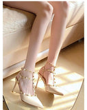 Fashion Ladies rivet high heels Luxury designer nude shoes Sexy pointed elegant shoes Women's plus size Hollow out pumps Mujer