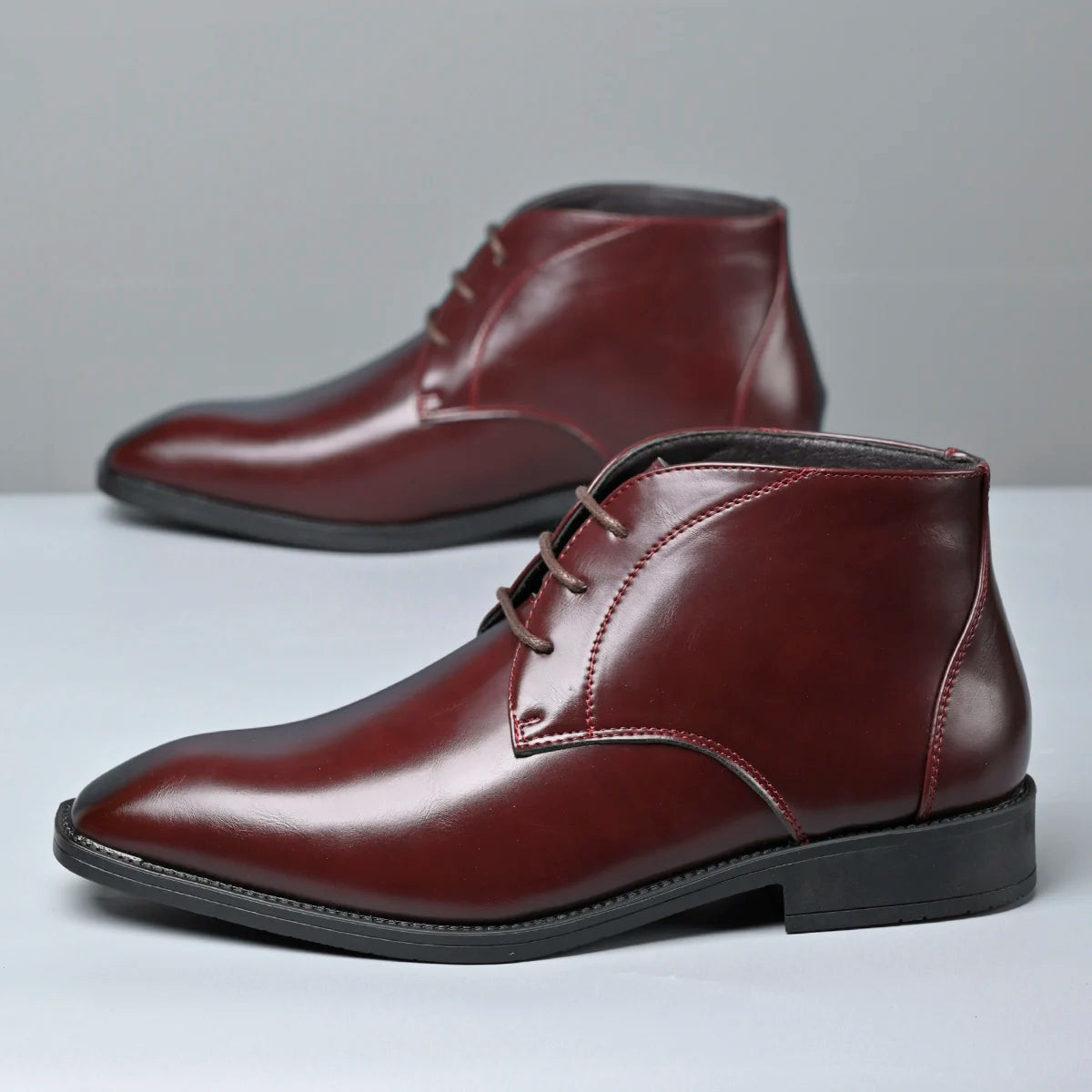 Men's Pointed Toe Ankle Boots Lace‑Up Leather Business Formal Dress Shoes Male High Top Footwear Man Chelsea Boots Comfy Botas