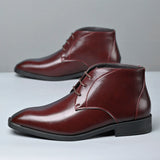 Men's Pointed Toe Ankle Boots Lace‑Up Leather Business Formal Dress Shoes Male High Top Footwear Man Chelsea Boots Comfy Botas