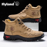 FLYLAND Men's Ankle Boots Casual Leather Shoes Fashion Vintage Hand Stitching Soft Business Handmade Shoes
