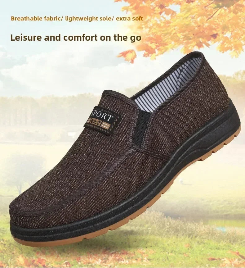 Men Canvas Slip On Shoes Breathable Non Slip Casual Walking Elderly Father Cloth Footwear