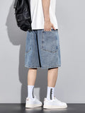 Men's Summer Denim Cargo Shorts Big Size 8XL 7XL 6XL Elastic Waist Straight Baggy Jeans Shorts