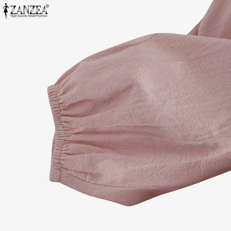 ZANZEA Elegant Solid Blouse Women Long Sleeve O Neck OL Work Shirt Spring Autumn Fashion Tunic Tops Blusas Female Loose Chemise