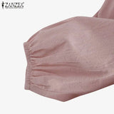 ZANZEA Elegant Solid Blouse Women Long Sleeve O Neck OL Work Shirt Spring Autumn Fashion Tunic Tops Blusas Female Loose Chemise
