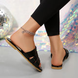 Women's Sandals Embossed Texture Flat Slides Non-Slip Elegant Open Toe SlippersIndoor Outdoor Shoes