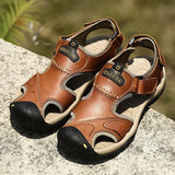 Summer Sandals Leather Outdoor Men's Beach Shoes Luxury Breathable Casual Sandal Man Wading Shoes Non-slip Wide lining Slippers