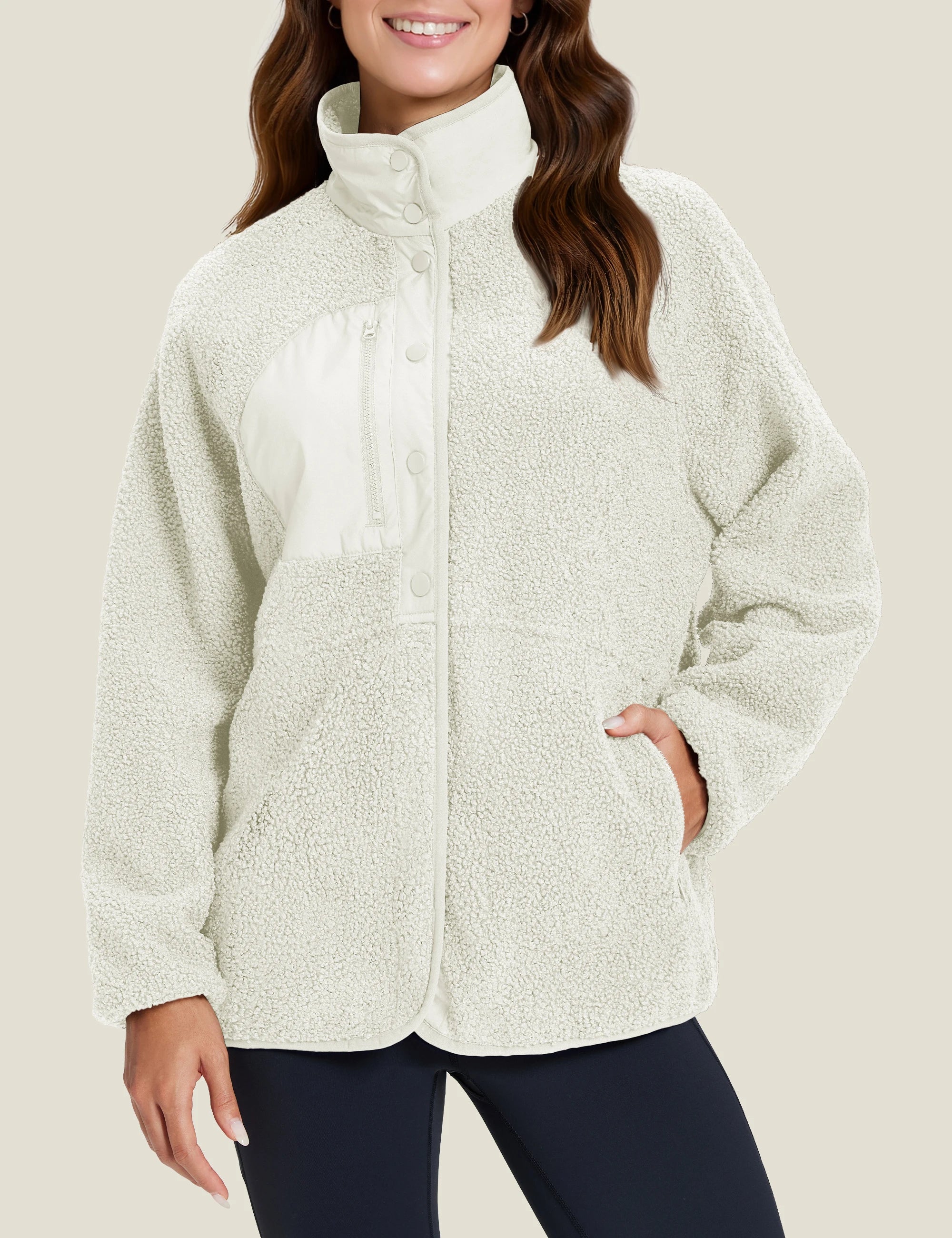 TACVASEN Fuzzy Button Down Sherpa Fleece Jacket Women's Winter Warm Coat Casual Outwear Jacket with Pockets Streetwear Outwear